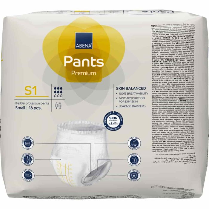 Abena Pants Premium S1 Small (1400ml) 16 Pack - pack back