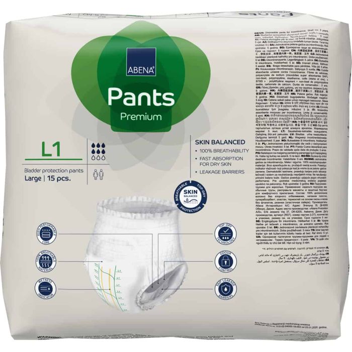 Abena Pants Premium L1 Large (1400ml) 15 Pack - pack back