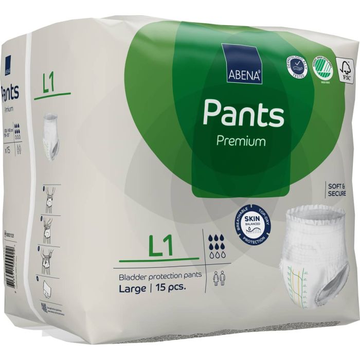 Abena Pants Premium L1 Large (1400ml) 15 Pack - pack right