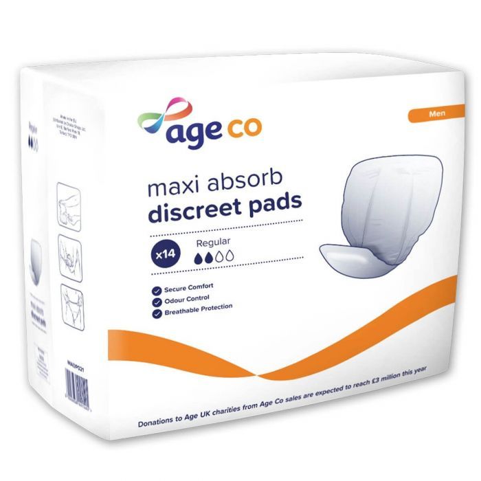 Multipack 12x Age Co Men&apos;s Maxi Absorb Discreet Pads (650ml) 14 Pack - pack 1