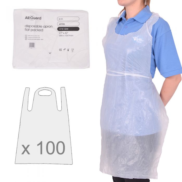 Disposable Aprons Flat Pack (Pack of 100) - WHITE