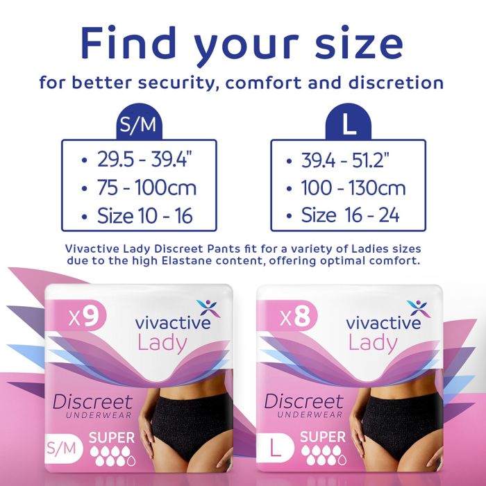 Multipack 6x Vivactive Lady Discreet Underwear Small/Medium (1700ml) 9 Pack - size guide