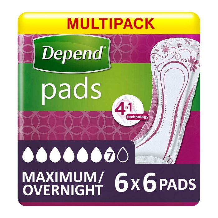 Multipack 6x Depend Pads Maximum/Overnight (952ml) 6 Pack
