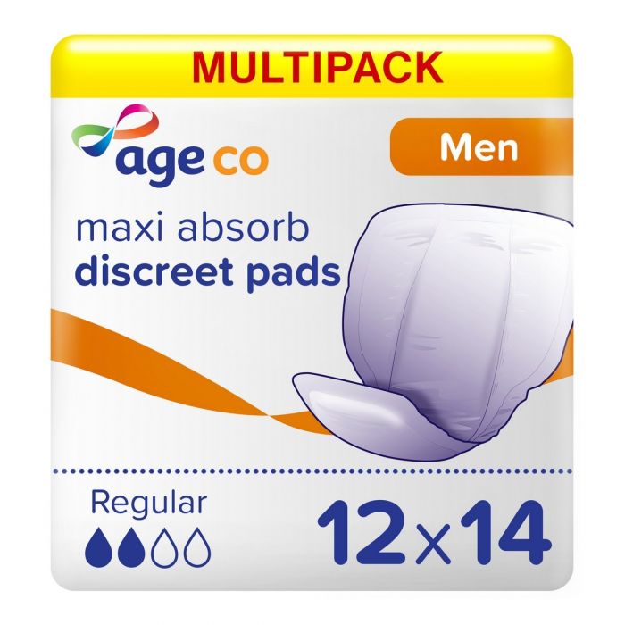 Multipack 12x Age Co Men&apos;s Maxi Absorb Discreet Pads (650ml) 14 Pack