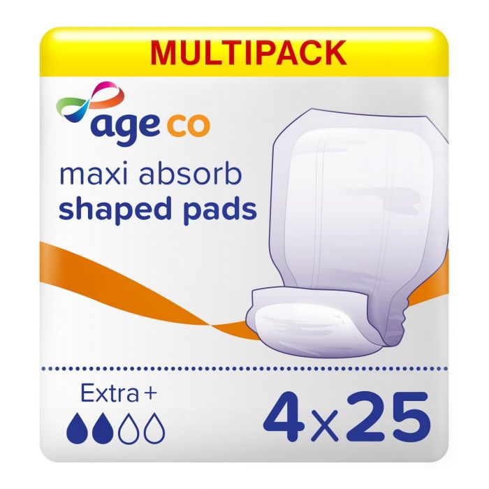 Multipack 4x Age Co Maxi Absorb Shaped Pads Extra+ (2220ml) 25 Pack