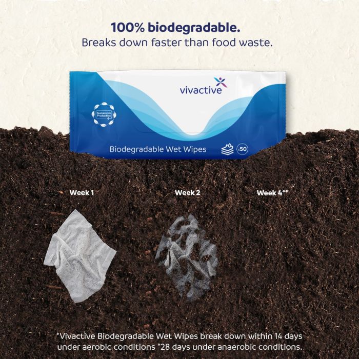 Multipack 12x Vivactive Biodegradable Wet Wipes 50 Pack - biodegradable