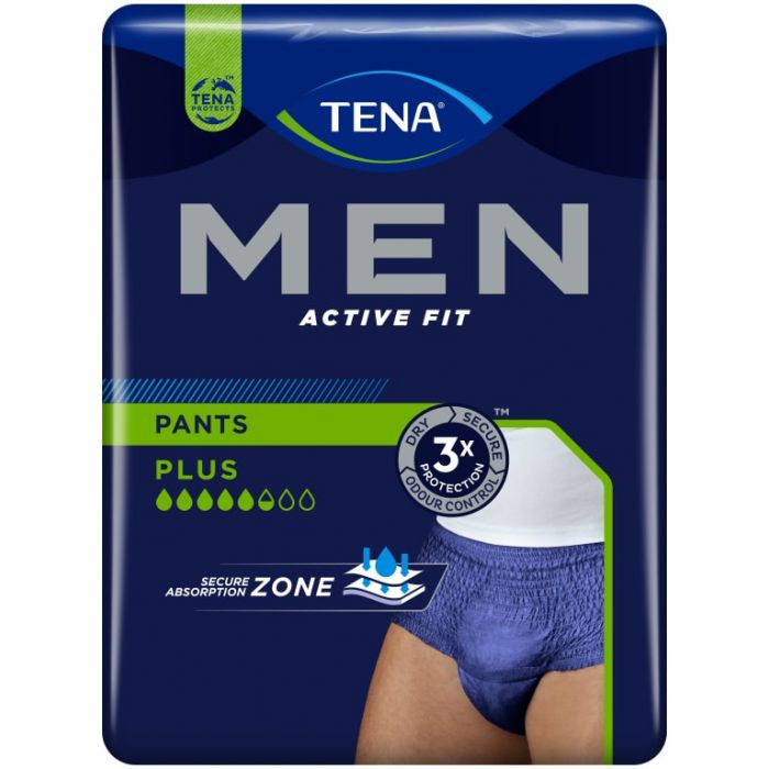 TENA Men Active Fit Pants Plus Blue Small/Medium (1010ml) 9 Pack - pack front