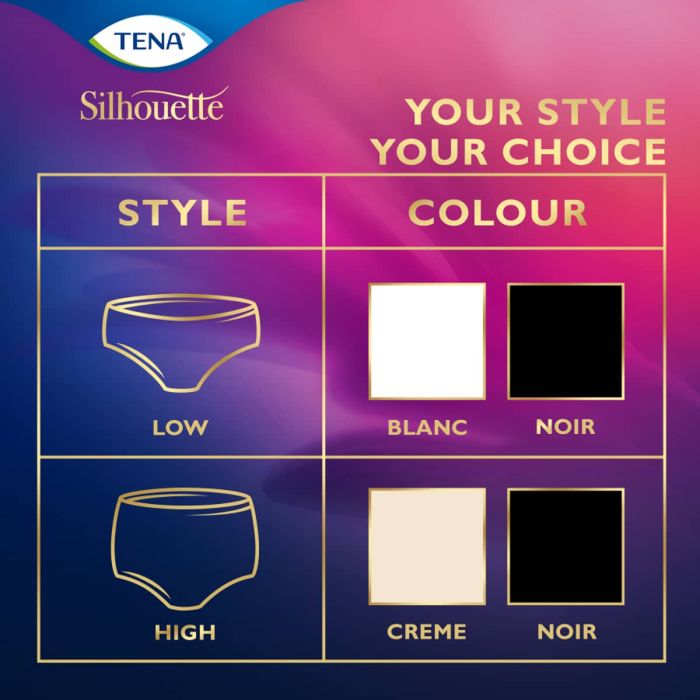 TENA Silhouette Plus Noir High Waist Pants Large (1010ml) 8 Pack - choices