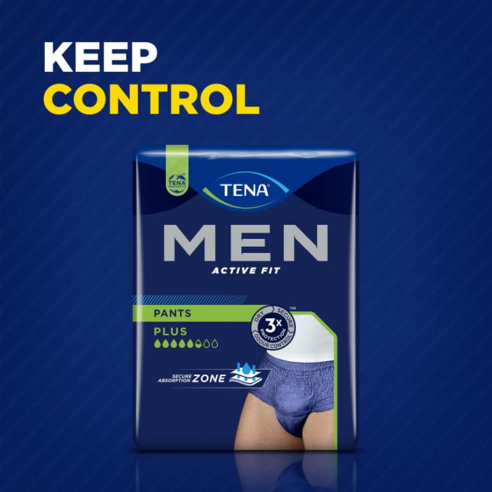 TENA Men Active Fit Pants Plus Blue Large/XL (1010ml) 8 Pack - keep control
