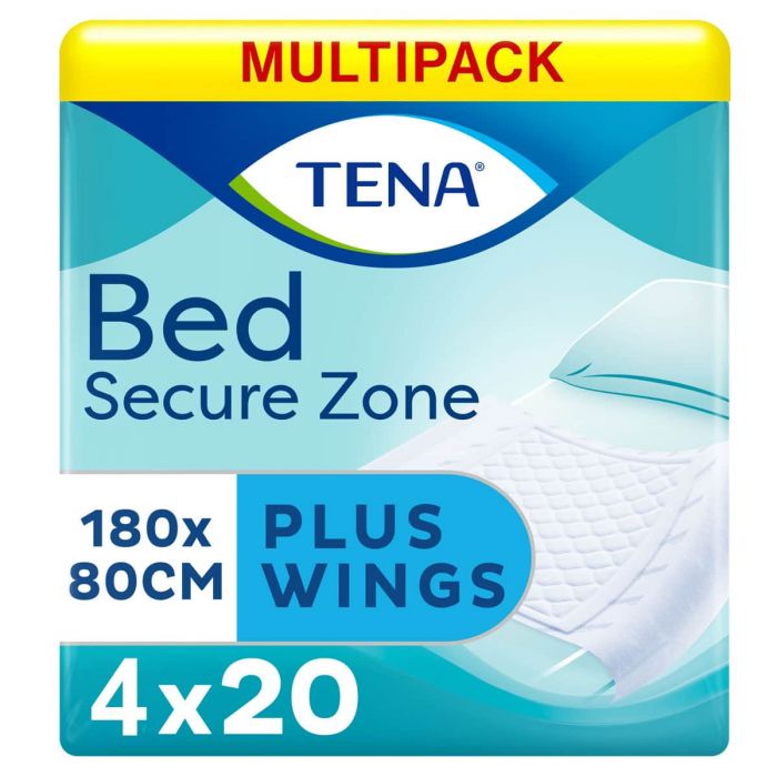 Multipack 4x TENA Bed Secure Zone Plus Wings 180x80cm (2300ml) 20 Pack