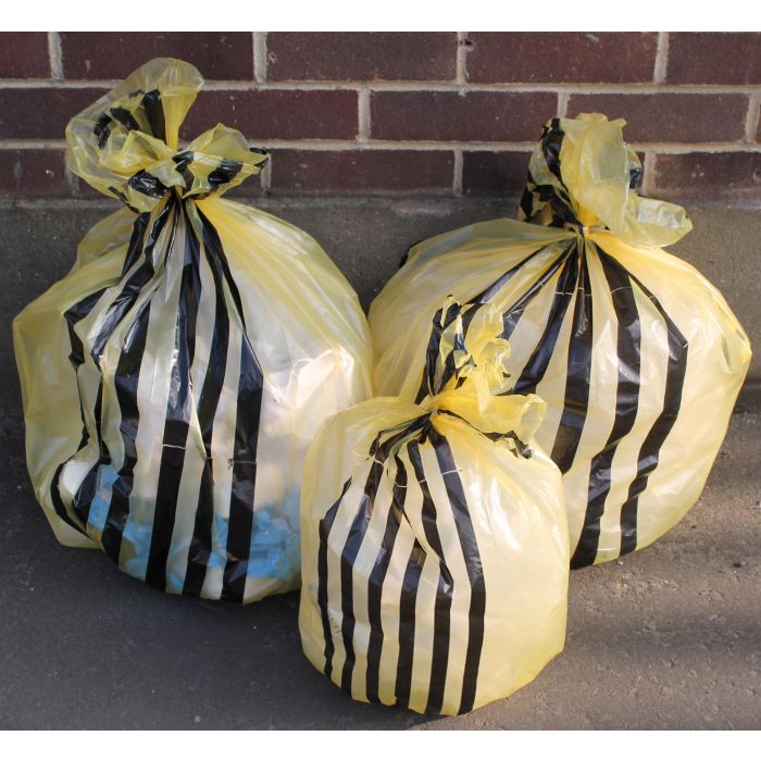 Yellow Tiger Stripe Waste Bags - Medium Duty (Roll of 50), 70L