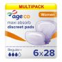Multipack 6x Age Co Women&apos;s Maxi Absorb Discreet Pads (1000ml) 28 Pack