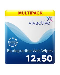 Multipack 12x Vivactive Biodegradable Wet Wipes - 50 Pack - mobile