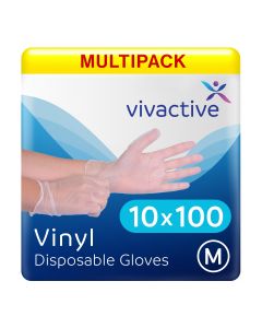 Multipack 10x Vivactive Vinyl Gloves Medium 100 Pack