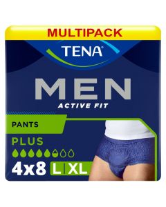 Multipack 4x TENA Men Active Fit Pants Plus Blue Large/XL (1010ml) 8 Pack - mobile