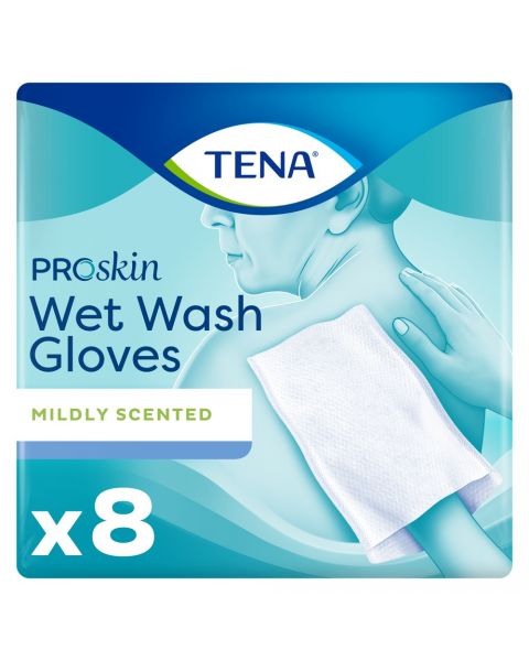 TENA Wet Wash Gloves 8 Pack